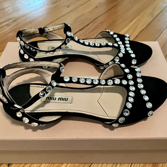 COPY - Miu Miu Crystal Embellished Strappy Flat Sandals Size 36 - Picture 3 of 9